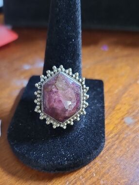 Sterling Silver Ring with a Hexagonal Purple Gemstone